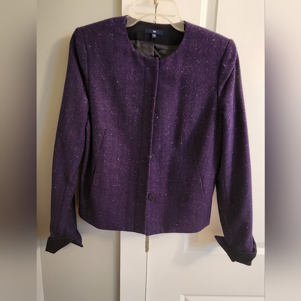 Gap Women's Dark Blue Collarless Tweed Blazer